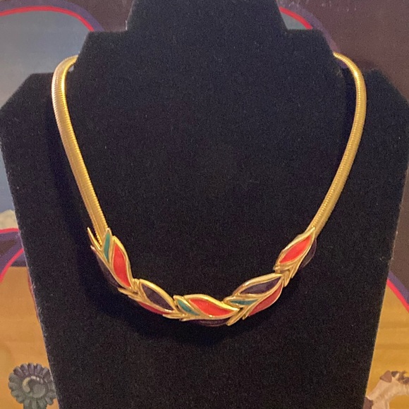 Vintage gold tone and enamel choker style /collar necklace. - Picture 1 of 6